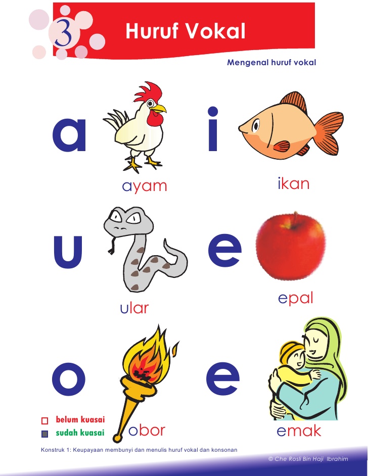 flash card belajar membaca huruf vokal prasekolah latihan